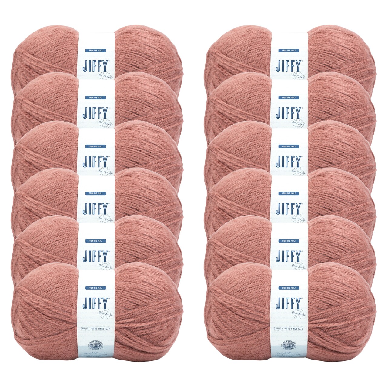 Lion Brand Yarn Jiffy Bonus Bundle Clay Bulky Acrylic Pink Yarn 12 Pack